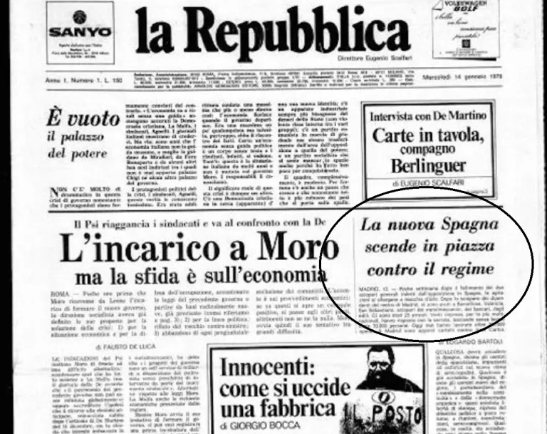 Il quotidiano “la Repubblica” compie 50 anni: la Spagna post-Franco nel primo numero del 1976 Il quotidiano “la Repubblica” compie 50 anni: la Spagna post-Franco nel primo numero del 1976