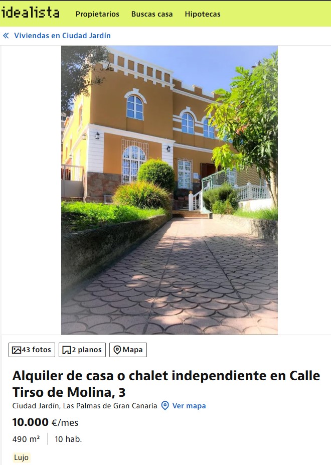 Las Palmas de Gran Canaria, affitto record a Ciudad Jardín: 10.000 euro al mese per uno chalet Las Palmas de Gran Canaria, affitto record a Ciudad Jardín: 10.000 euro al mese per uno chalet